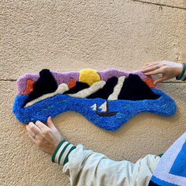 tapis tapisserie tufting mignon bateau soleil montagne zen coloré enfant chambre décoration couleur