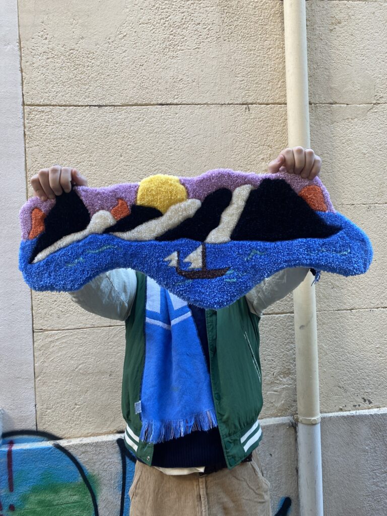 tapis tapisserie tufting mignon bateau soleil montagne zen coloré enfant chambre décoration couleur