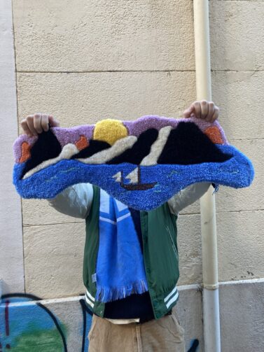 Le bateau tapis tapisserie tufting mignon bateau soleil montagne zen coloré enfant chambre décoration couleur