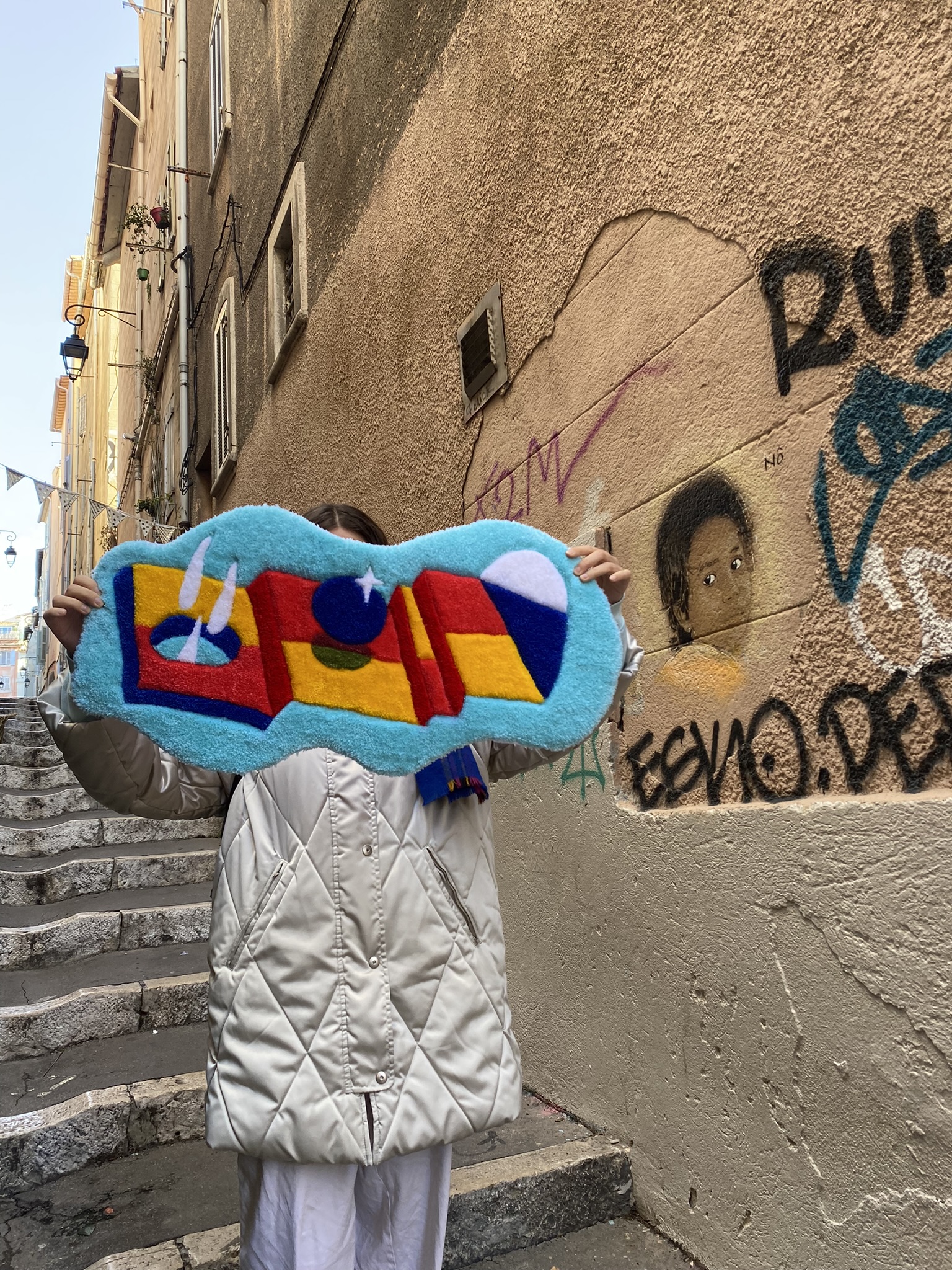 tapis en tufting géométrique coloré design original chambre décoration couleur