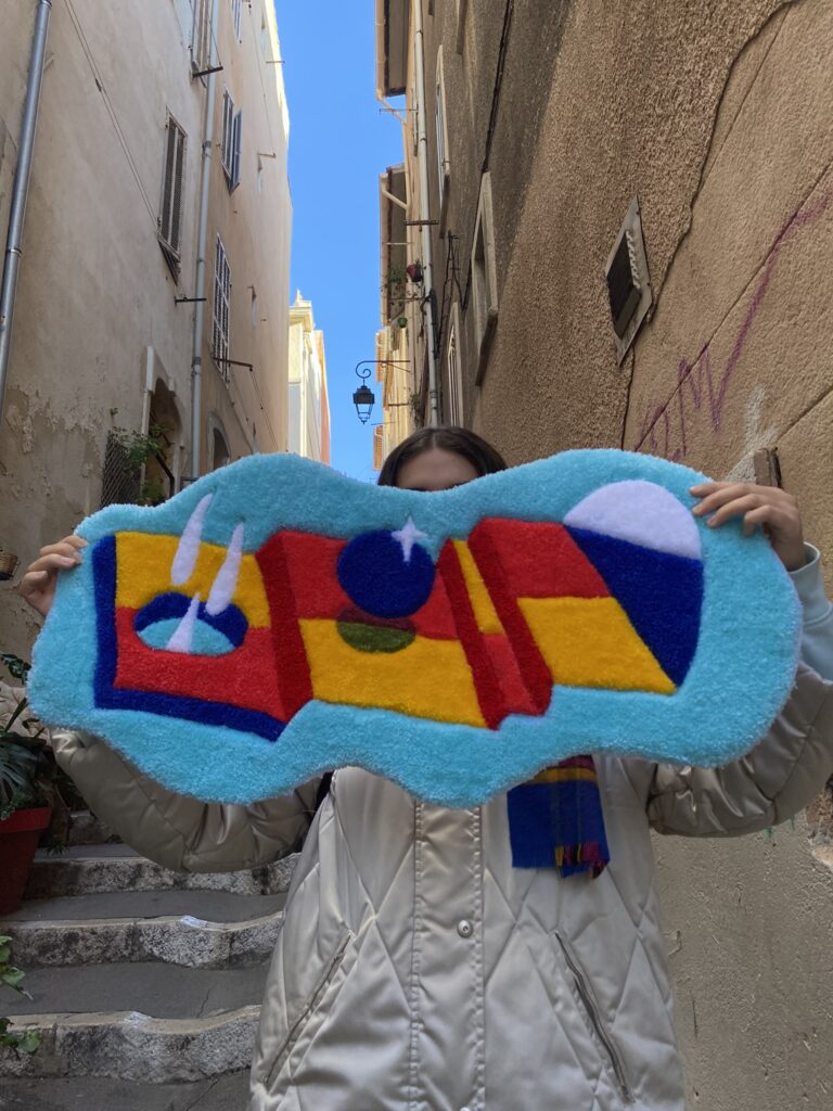 tapis en tufting géométrique coloré design original chambre décoration couleur