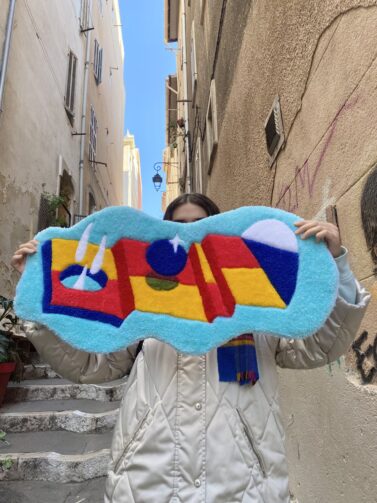 tapis en tufting géométrique coloré design original chambre décoration couleur