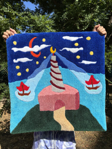 tapis tapisserie tufting mignon doux coloré intérieur décoration couleur Méditerranée