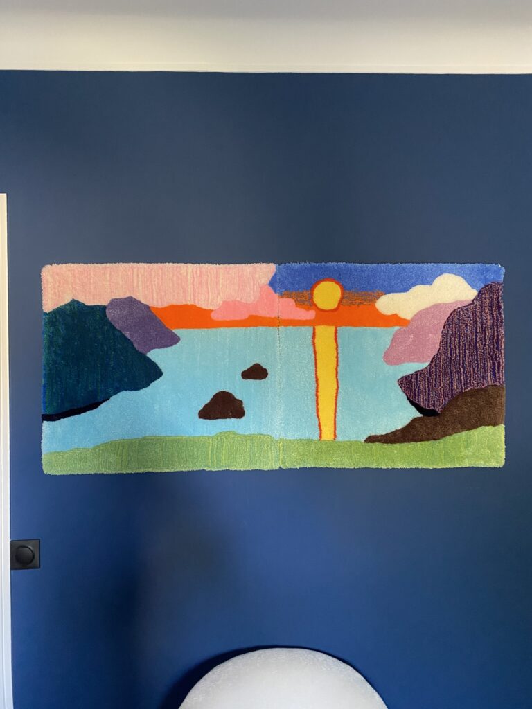 tapis tapisserie tufting coucher de soleil couleurs montagnes