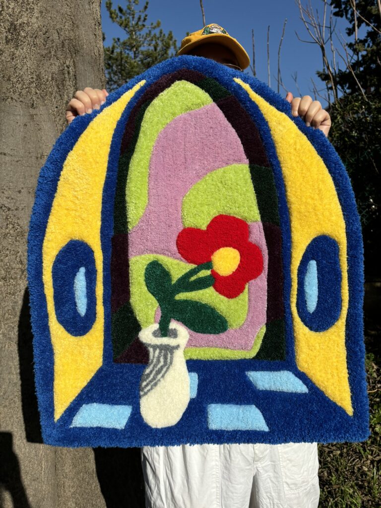 tapis tufting tapisserie fleur fenêtre vase couleurs