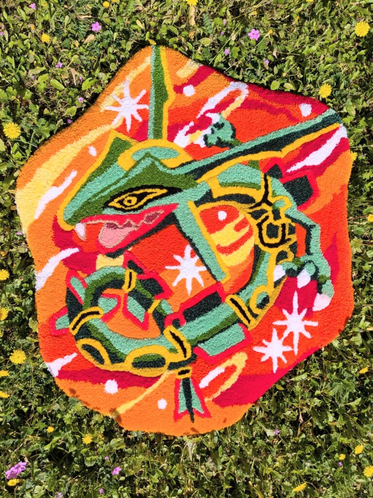 tapis tapisserie tufting pokemon légendaire rayquaza enfant chambre carte ex